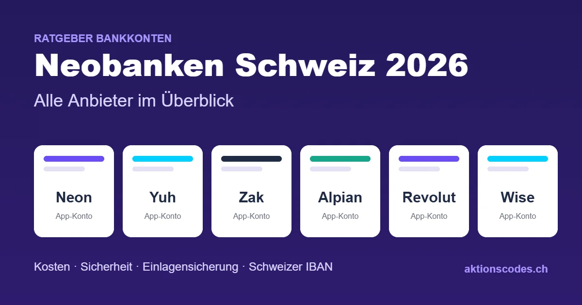 Neobanken Schweiz 2026 im Vergleich: Neon, Yuh, Zak, Alpian, Revolut und Wise